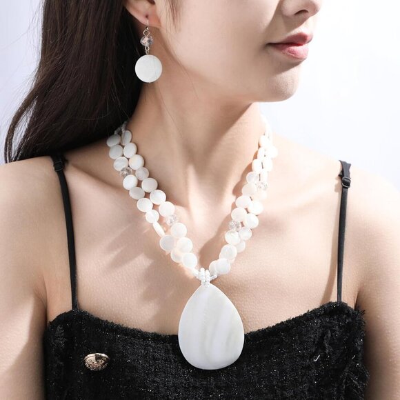 Big Teardrop Pendant Necklaces for Women Colorful Beaded Necklaces Statement Set - Picture 3 of 7